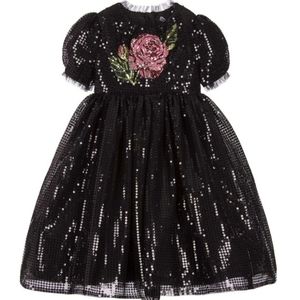 EUC DOLCE & GABBANA BLACK SEQUIN DRESS WITH ROSE SEQUIN DETAIL 12